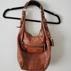 Tan Leather Genuine Prada Designer Hobo Bag Purse
